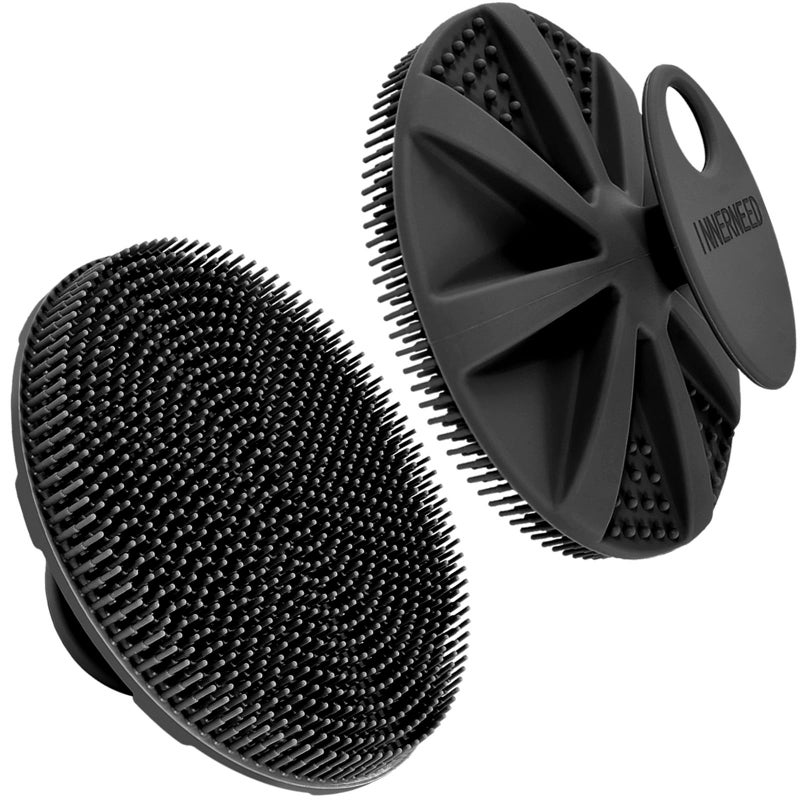 INNERNEED Food-Grade Soft Silicone Body Scrubber Shower Brush Handheld Cleansing Skin Brush, Gentle Exfoliating and Lather Well (Black) - Image 1