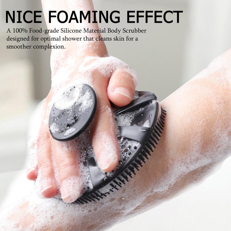 INNERNEED Food-Grade Soft Silicone Body Scrubber Shower Brush Handheld Cleansing Skin Brush, Gentle Exfoliating and Lather Well (Black) - Image 2
