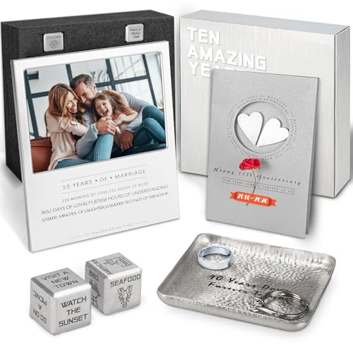 Kipwake 10 Year Anniversary Tin Gifts For Him Her For Wife Couples10th Wedding Anniversary Aluminum Gifts SetHappy 10 th Gift Ideas For Couple Best 10th Gift Basket Box With Card Decorations - Image 1