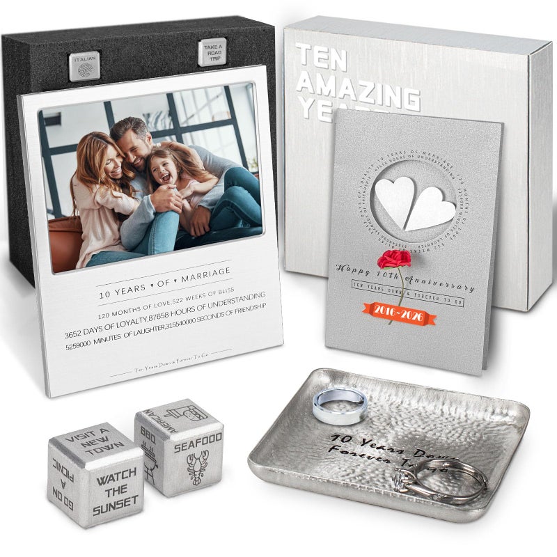 Kipwake 10 Year Anniversary Tin Gifts For Him Her For Wife Couples10th Wedding Anniversary Aluminum Gifts SetHappy 10 th Gift Ideas For Couple Best 10th Gift Basket Box With Card Decorations - Image 2