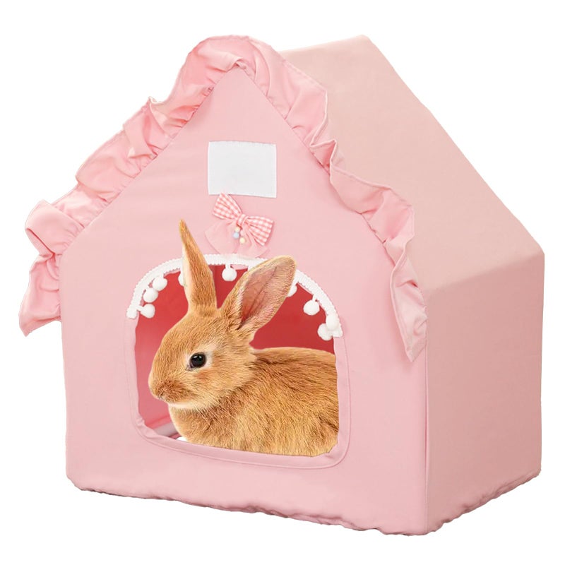 DINTSTYLE Bunny Tent Guinea Pig House, Machine Washable Guinea Pig Hide Tent Houses & Habitats, Small Animal Bed Hideout Sleeping Bed for Chinchilla Hamster Rat with Cushionï¼ˆPinkï¼‰ - Image 1