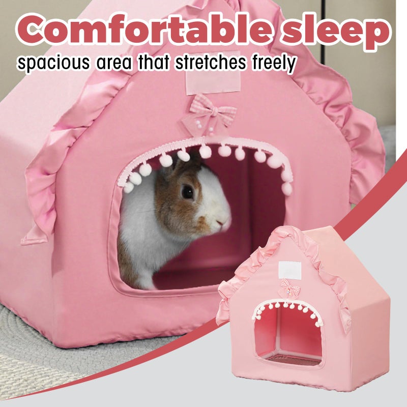DINTSTYLE Bunny Tent Guinea Pig House, Machine Washable Guinea Pig Hide Tent Houses & Habitats, Small Animal Bed Hideout Sleeping Bed for Chinchilla Hamster Rat with Cushionï¼ˆPinkï¼‰ - Image 5