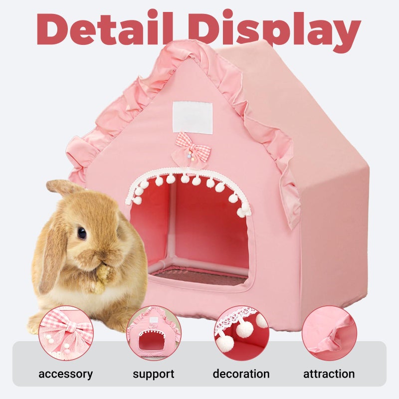 DINTSTYLE Bunny Tent Guinea Pig House, Machine Washable Guinea Pig Hide Tent Houses & Habitats, Small Animal Bed Hideout Sleeping Bed for Chinchilla Hamster Rat with Cushionï¼ˆPinkï¼‰ - Image 4