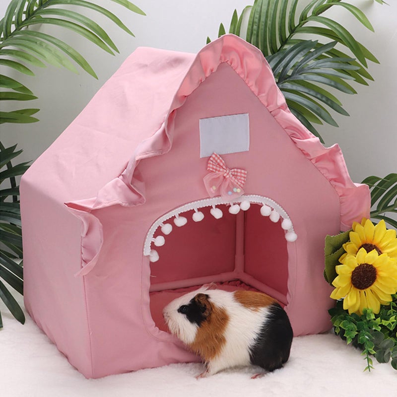 DINTSTYLE Bunny Tent Guinea Pig House, Machine Washable Guinea Pig Hide Tent Houses & Habitats, Small Animal Bed Hideout Sleeping Bed for Chinchilla Hamster Rat with Cushionï¼ˆPinkï¼‰ - Image 3