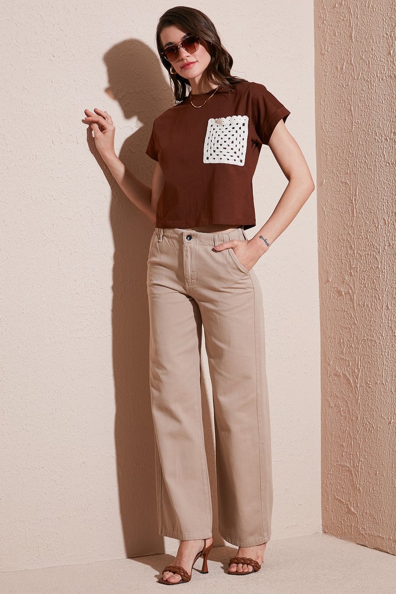 Lela Cotton Standard Fit High Waist Wide Leg Pants Women's Trousers 668yp5344 - Image 1