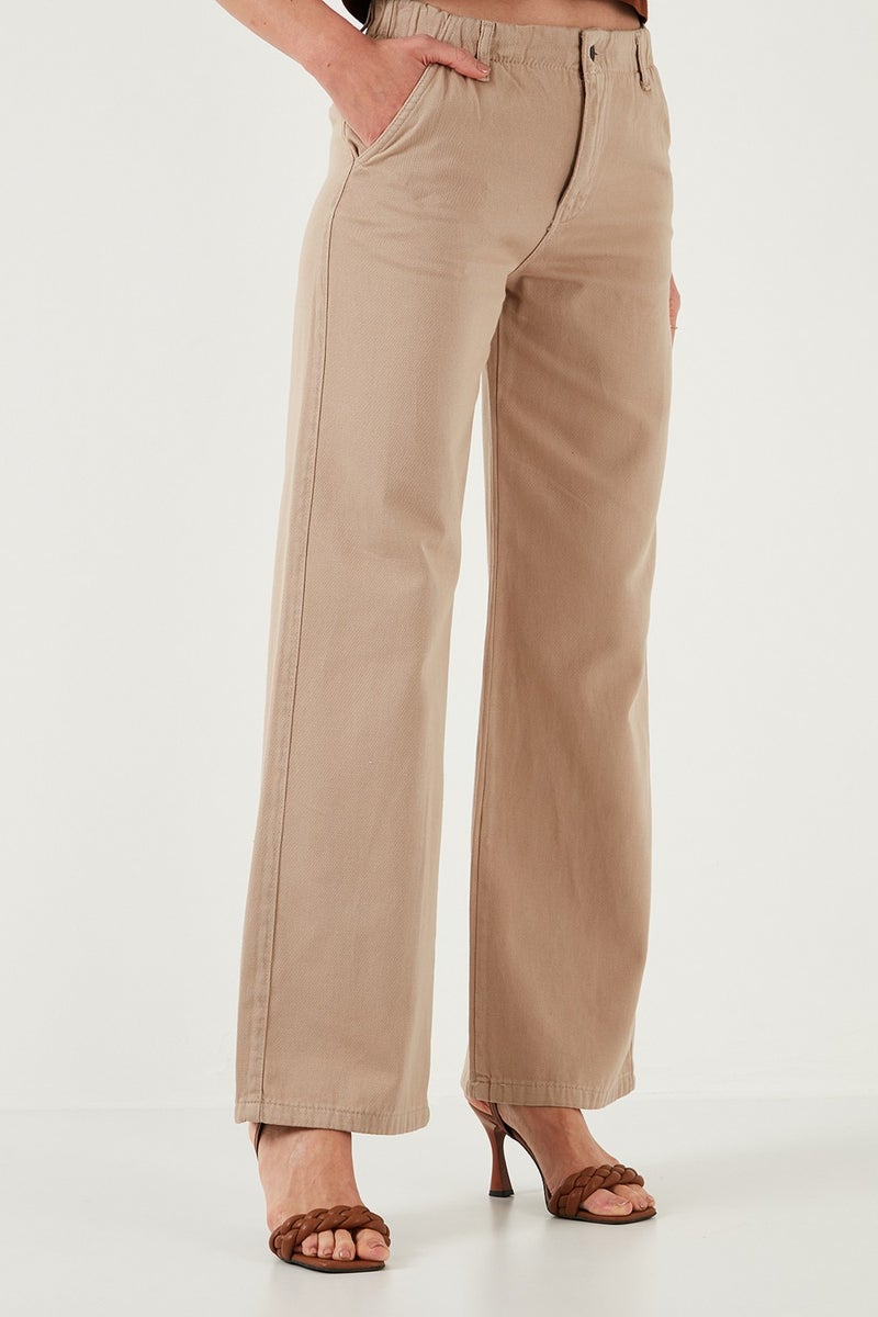 Lela Cotton Standard Fit High Waist Wide Leg Pants Women's Trousers 668yp5344 - Image 4