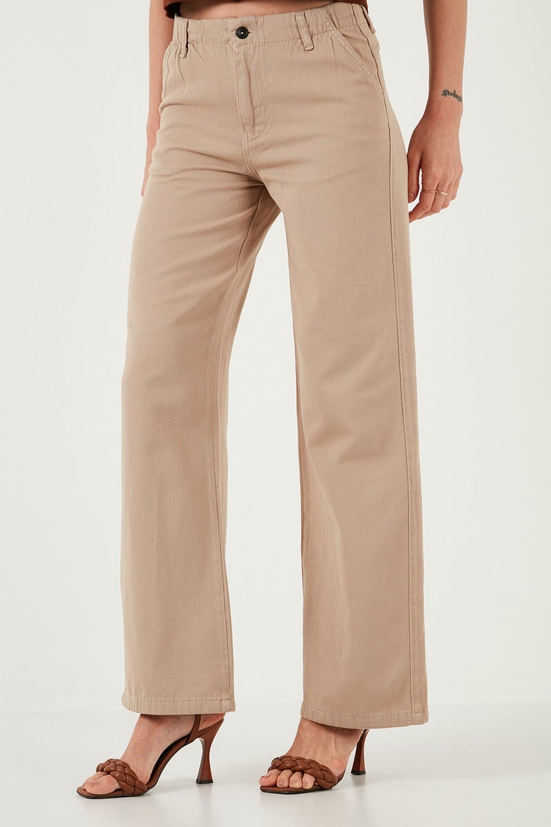 Lela Cotton Standard Fit High Waist Wide Leg Pants Women's Trousers 668yp5344 - Image 3