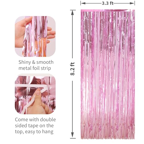 Profasion 2 Pack Pink Foil Fringe Curtains Streamers Party Decorations 3.3 x 8.2 ft, Pink Tinsel Curtain Fringe Backdrop for Parties, Door Fringe Birthday Streamers, Barbie Backdrop Birthday Party Decorations - Image 2
