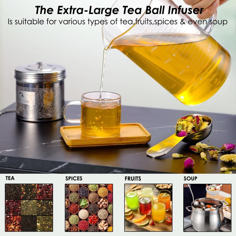 TEEMADE Extra Large Tea Infuser for Loose Tea & Spice Infuser for Cooking,304 Stainless Steel Tea Filters,Extra Fine Mesh Tea Strainers for Black Tea,Iced Tea,Herbs & Soup Etc - Image 4