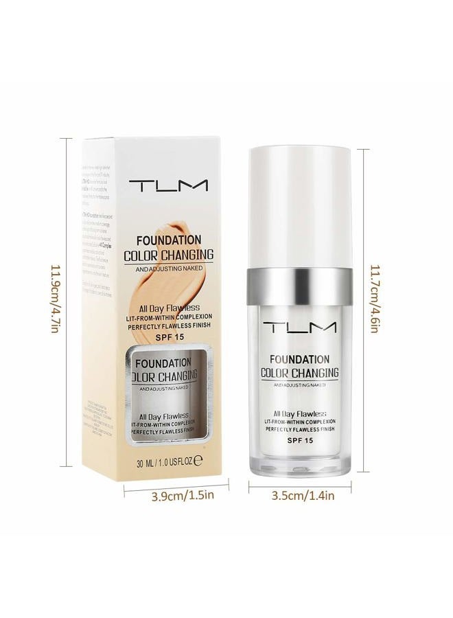 Ucanbe 2pcs TLM Color Changing Foundation Liquid with 2 Brushes and 2 Cosmetics Sponge Flawless Full Coverage Natural Color Face Primer Base Makeup 30ml - Image 5