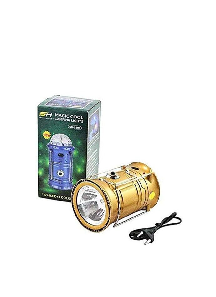 Generic Solar Rechargeable Camping Lantern  with Rotating Magic Effect Ball, Portable Flashlight (1 W + 6 Led+ 3 color LED) with USB output for  mobile charging, 220 v code(XF-5801)  - Image 1