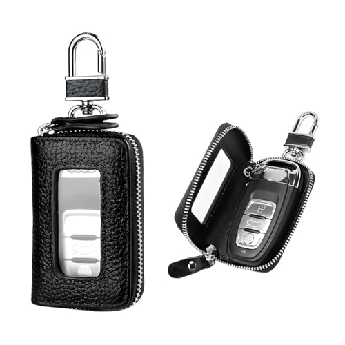Gasedin Car Key Fob Case Smart Key Fob Cover with Metal Hook Transparent Window Remote Key Fob Case Holder Keyring Zipper Bag Black - Image 1