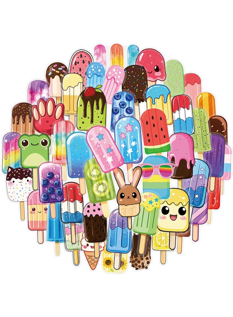 قوس قزح أورينبو مجموعة من 50 ملصقًا شفافًا على شكل آيس كريم لأجهزة الكمبيوتر المحمول وزجاجات المياه وألواح التزلج والكمبيوتر والسيارات والأمتعة والهواتف وملصقات الكتابة على الجدران للمراهقين والفتيات والأطفال والبالغين - Image 1