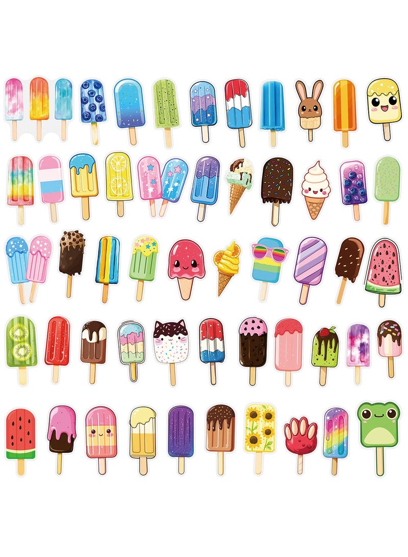 قوس قزح أورينبو مجموعة من 50 ملصقًا شفافًا على شكل آيس كريم لأجهزة الكمبيوتر المحمول وزجاجات المياه وألواح التزلج والكمبيوتر والسيارات والأمتعة والهواتف وملصقات الكتابة على الجدران للمراهقين والفتيات والأطفال والبالغين - Image 2