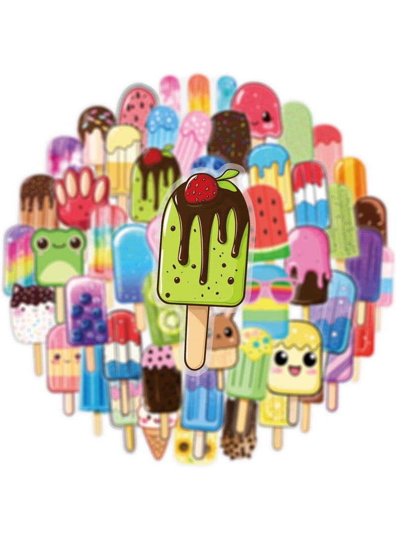 قوس قزح أورينبو مجموعة من 50 ملصقًا شفافًا على شكل آيس كريم لأجهزة الكمبيوتر المحمول وزجاجات المياه وألواح التزلج والكمبيوتر والسيارات والأمتعة والهواتف وملصقات الكتابة على الجدران للمراهقين والفتيات والأطفال والبالغين - Image 4