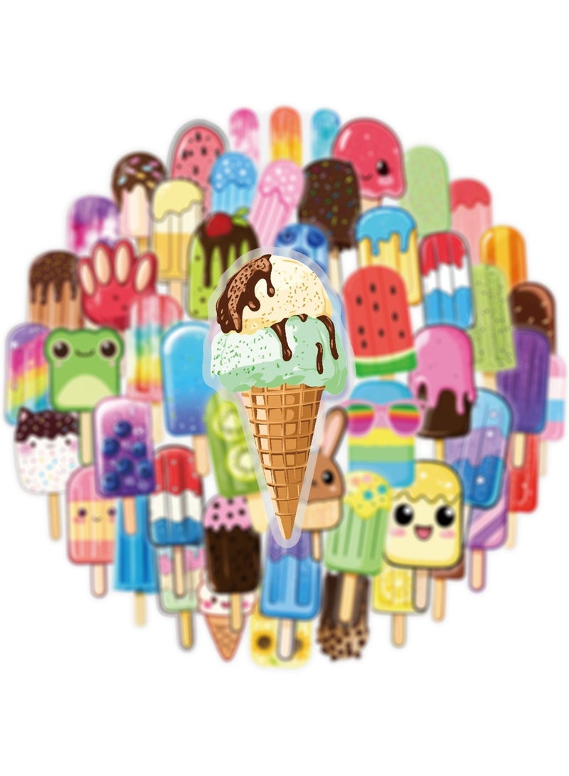 قوس قزح أورينبو مجموعة من 50 ملصقًا شفافًا على شكل آيس كريم لأجهزة الكمبيوتر المحمول وزجاجات المياه وألواح التزلج والكمبيوتر والسيارات والأمتعة والهواتف وملصقات الكتابة على الجدران للمراهقين والفتيات والأطفال والبالغين - Image 3