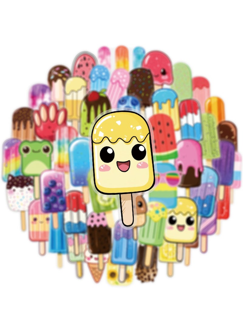 قوس قزح أورينبو مجموعة من 50 ملصقًا شفافًا على شكل آيس كريم لأجهزة الكمبيوتر المحمول وزجاجات المياه وألواح التزلج والكمبيوتر والسيارات والأمتعة والهواتف وملصقات الكتابة على الجدران للمراهقين والفتيات والأطفال والبالغين - Image 5