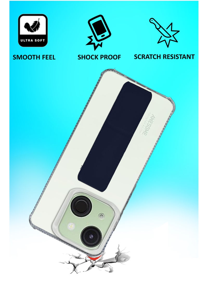 NAFCO - For Itel A50c - Transparent Hand Grip Foldable Magnetic Kickstand Wrist Strap Finger Grip Shockproof Cover Compatible For Itel A50c - Clear / Navy Blue - Image 1