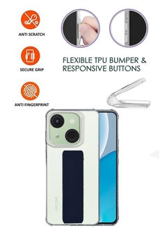 NAFCO For Itel A50c - Transparent Hand Grip Foldable Magnetic Kickstand Wrist Strap Finger Grip Shockproof Cover Compatible For Itel A50c - Clear / Navy Blue  - Image 2