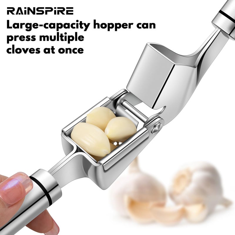Rainspire Rainspire Premium Garlic Press Stainless Steel, Garlic Mincer Tool, Garlic Crusher Tool, Garlic Smasher Garlic Masher Includes Silicone Garlic Peeler & Cleaning Brush, Dishwasher Safe, Silver  - Image 4