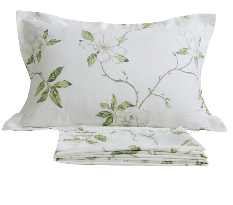 FADFAY White Floral Print Bed Sheet Sets 4Piece King