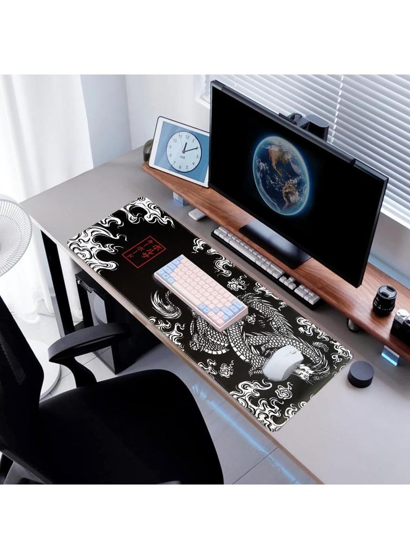 فوميمو وسادة ماوس مكتب كبيرة، وسادة ماوس ألعاب كبيرة الحجم، وسادة ماوس ألعاب مقاومة للماء، 800 × 300 مم، 31.5 × 11.8 بوصة، وسادة ماوس ألعاب،، سجادة مكتب غير قابلة للانزلاق، وسادة ماوس ألعاب، وسادة ماوس مكتب مطاطية سميكة وسادة ماوس مكتب، مناسبة للألعاب والمكتب والاستخدام المنزلي، لوحة مفاتيح تنين قماشية ناعمة السطح - Image 3