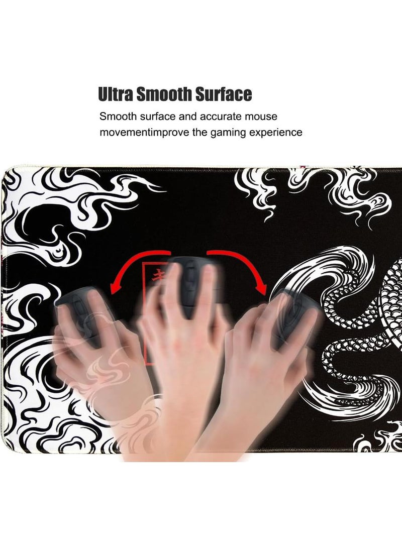 فوميمو وسادة ماوس مكتب كبيرة، وسادة ماوس ألعاب كبيرة الحجم، وسادة ماوس ألعاب مقاومة للماء، 800 × 300 مم، 31.5 × 11.8 بوصة، وسادة ماوس ألعاب،، سجادة مكتب غير قابلة للانزلاق، وسادة ماوس ألعاب، وسادة ماوس مكتب مطاطية سميكة وسادة ماوس مكتب، مناسبة للألعاب والمكتب والاستخدام المنزلي، لوحة مفاتيح تنين قماشية ناعمة السطح - Image 4