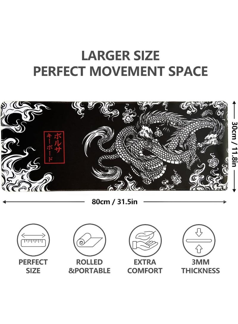 فوميمو وسادة ماوس مكتب كبيرة، وسادة ماوس ألعاب كبيرة الحجم، وسادة ماوس ألعاب مقاومة للماء، 800 × 300 مم، 31.5 × 11.8 بوصة، وسادة ماوس ألعاب،، سجادة مكتب غير قابلة للانزلاق، وسادة ماوس ألعاب، وسادة ماوس مكتب مطاطية سميكة وسادة ماوس مكتب، مناسبة للألعاب والمكتب والاستخدام المنزلي، لوحة مفاتيح تنين قماشية ناعمة السطح - Image 2