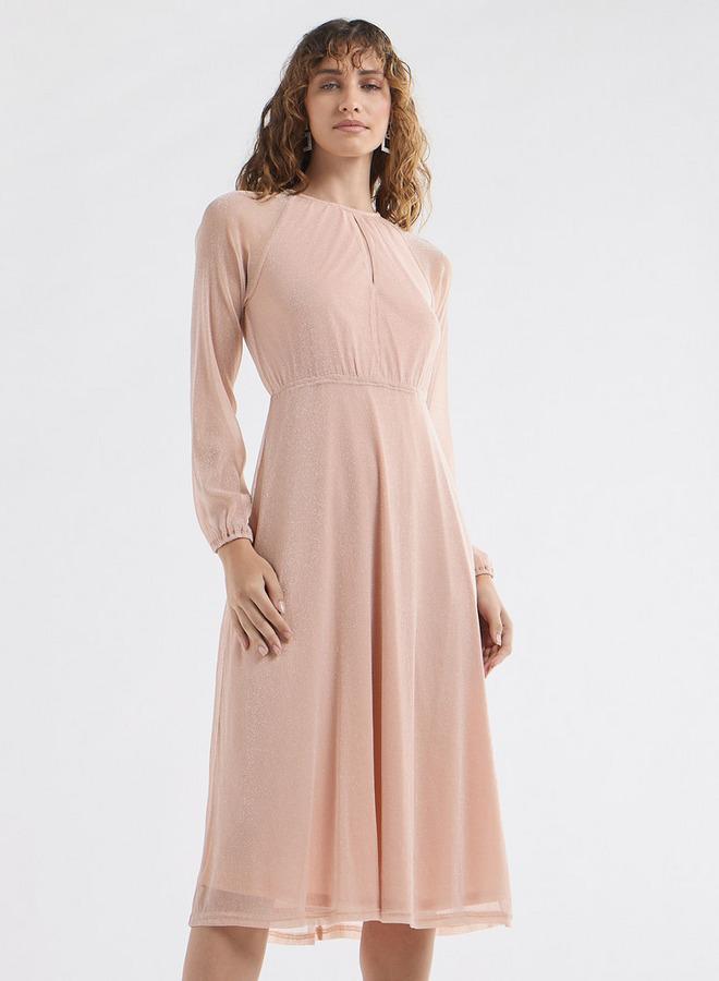 سبلاش فيڤ فستان إيه لاين بارز الملمس بأكمام طويلة وياقة بفتحة - Image 1