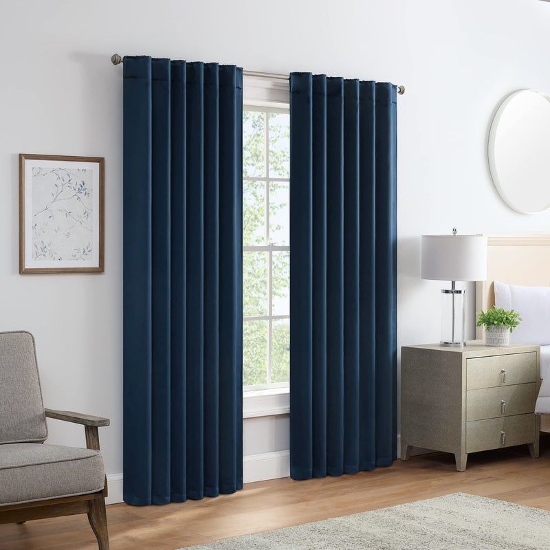 Eclipse Langley Solid Tripleweave Room Darkening Rod Pocket Window Curtains 2 Panels 52 in x 84 in Navy