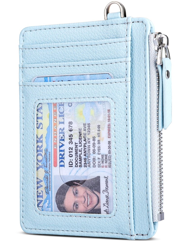Teskyer Slim Minimalist Wallet, RFID Blocking Credit Card Holder Leather Wallet with Zipper Pocket for Men Women - Lichee Cyan - Image 1