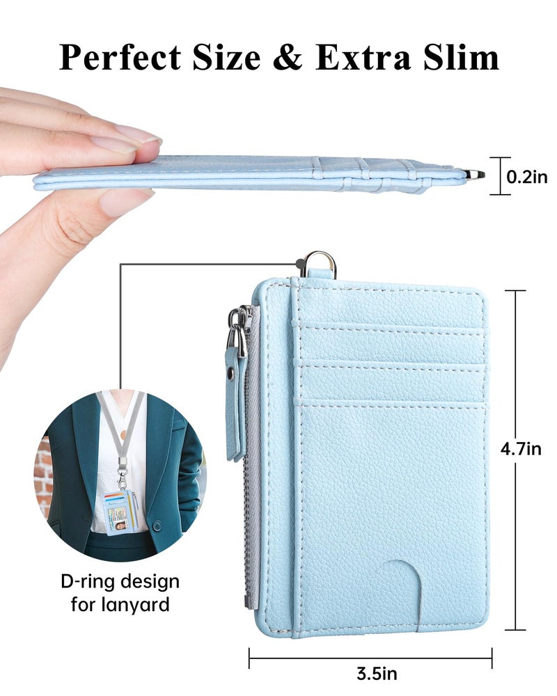 Teskyer Slim Minimalist Wallet, RFID Blocking Credit Card Holder Leather Wallet with Zipper Pocket for Men Women - Lichee Cyan - Image 5