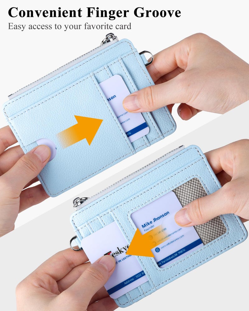 Teskyer Slim Minimalist Wallet, RFID Blocking Credit Card Holder Leather Wallet with Zipper Pocket for Men Women - Lichee Cyan - Image 4