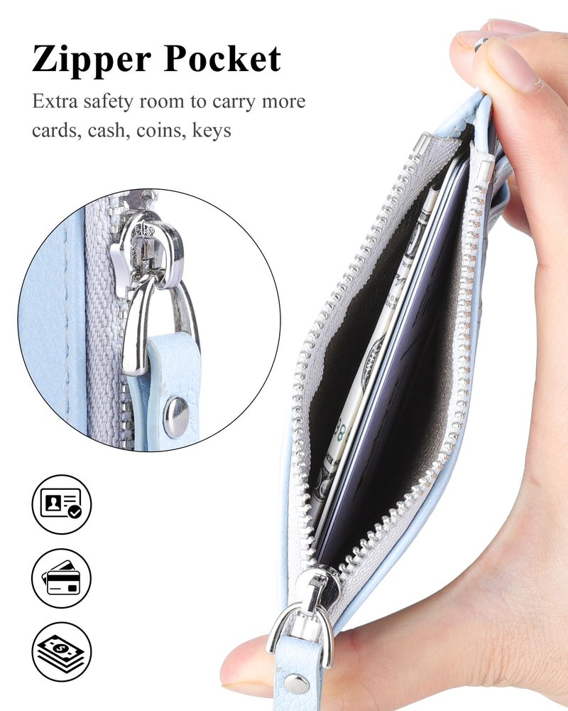 Teskyer Slim Minimalist Wallet, RFID Blocking Credit Card Holder Leather Wallet with Zipper Pocket for Men Women - Lichee Cyan - Image 3