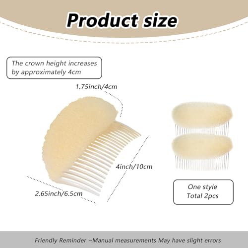 UPSTORE 2PCS 4inch Hair Decoration Comb Sponge Foam Volume Bump it up Insert Base Styling Accessories Back Beehive Styler Increasing Tool (Beige) - Image 2