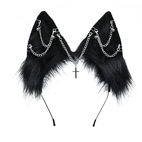 VIGVAN Handmade Wolf Fox Ears Animal Cosplay Cute Head Accessories for Halloween (Chain Black) - Image 1