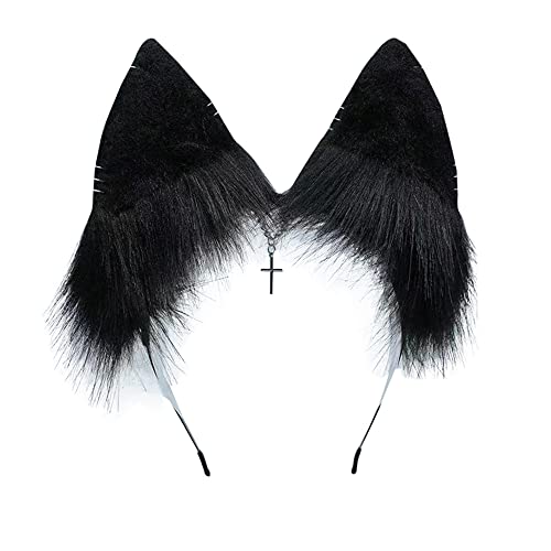 VIGVAN Handmade Wolf Fox Ears Animal Cosplay Cute Head Accessories for Halloween (Chain Black) - Image 2