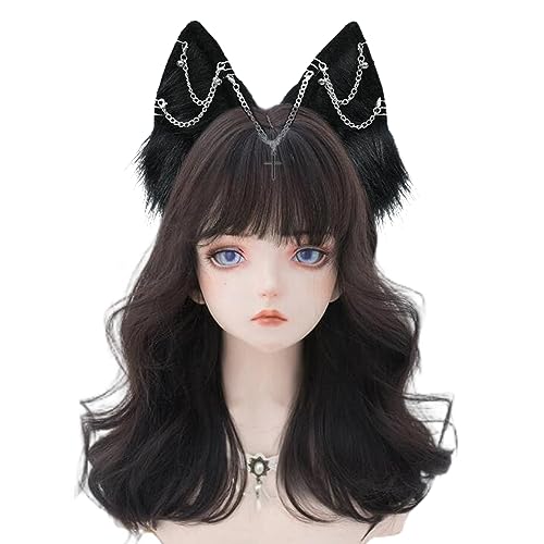 VIGVAN Handmade Wolf Fox Ears Animal Cosplay Cute Head Accessories for Halloween (Chain Black) - Image 5
