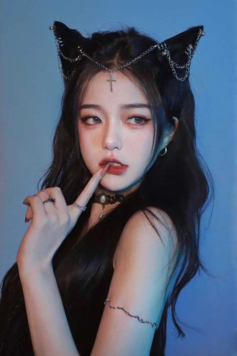 VIGVAN Handmade Wolf Fox Ears Animal Cosplay Cute Head Accessories for Halloween (Chain Black) - Image 4