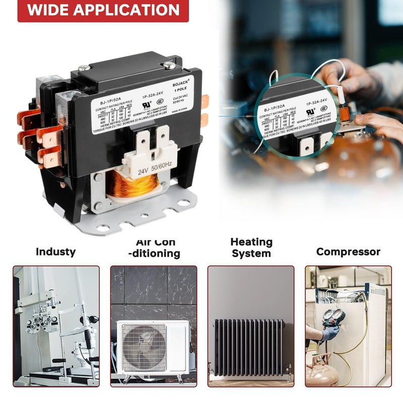 BOJACK كونتاكتور مكيف الهواء 1 قطب FLA 32 أمبير ملف 24 فولت تيار متردد - Image 5