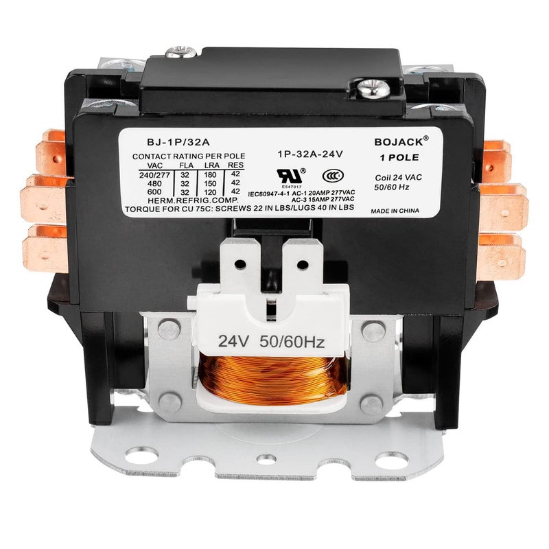 BOJACK كونتاكتور مكيف الهواء 1 قطب FLA 32 أمبير ملف 24 فولت تيار متردد - Image 2
