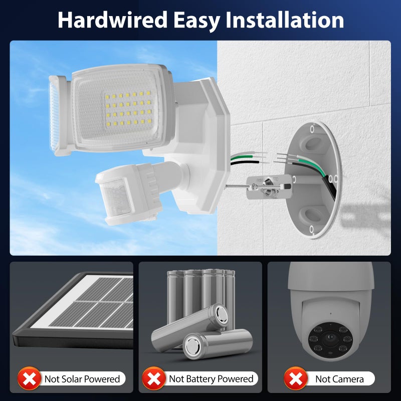 Onforu 32W 2 Head Motion Sensor Outdoor Lights, 3200LM 6500K LED Security Light Hardwired, Dusk to Dawn, Motion Detector Light for Outside, IP65 Waterproof Flood Lights for Garage, Yard(White) - Image 2