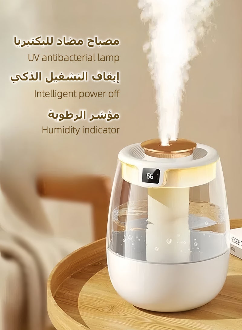 Double Spray Air Humidifier With Humidity Display, Uv Antibacterial Lamp Compact Ultrasonic, High Mist Output, Adjustable Mist Intensity With Night Light Function，Suitable For Offices, Bedrooms  - Image 2