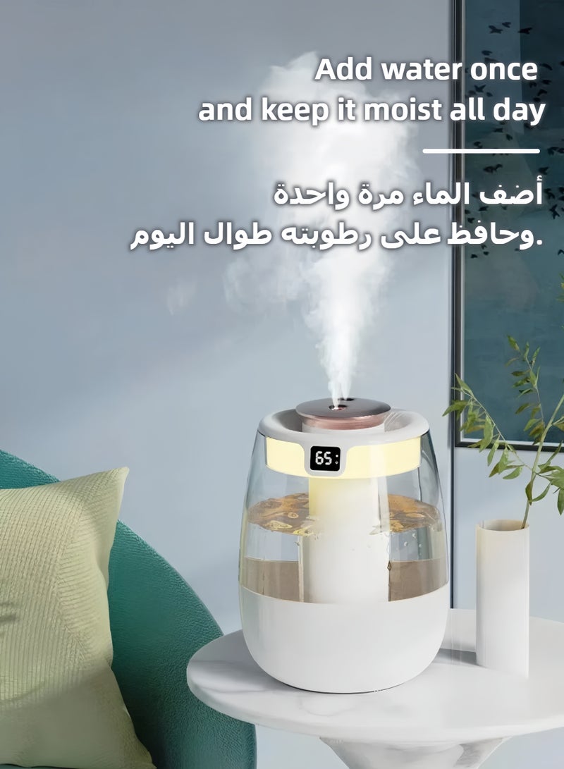 Double Spray Air Humidifier With Humidity Display, Uv Antibacterial Lamp Compact Ultrasonic, High Mist Output, Adjustable Mist Intensity With Night Light Function，Suitable For Offices, Bedrooms  - Image 3