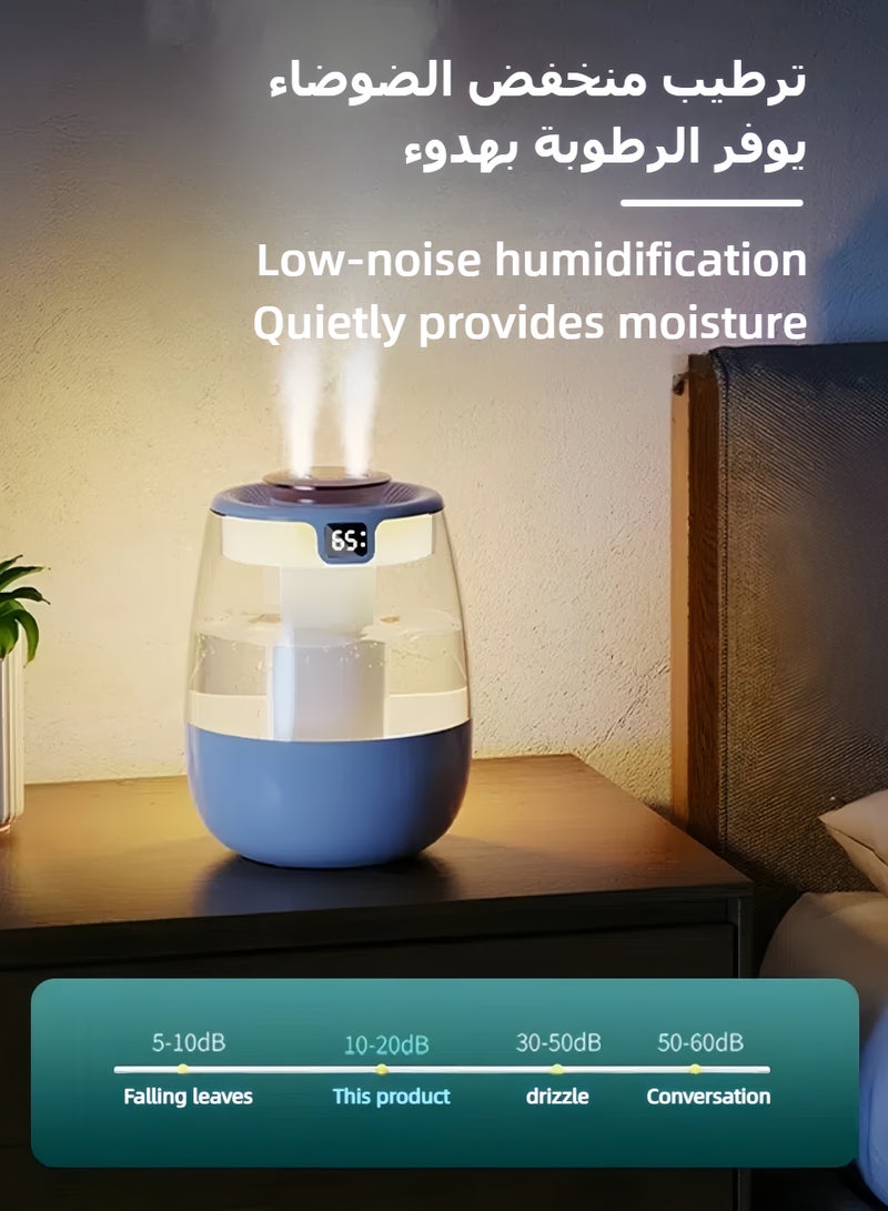Double Spray Air Humidifier With Humidity Display, Uv Antibacterial Lamp Compact Ultrasonic, High Mist Output, Adjustable Mist Intensity With Night Light Function，Suitable For Offices, Bedrooms  - Image 5