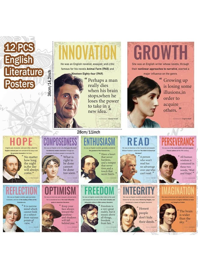gisgfim 12Pcs Author Literature Posters Inspirational English Author Posters English Literature Author Motivational Classroom Decorations for Elementary Middle High School Supplies Teacher Must Haves - Image 2