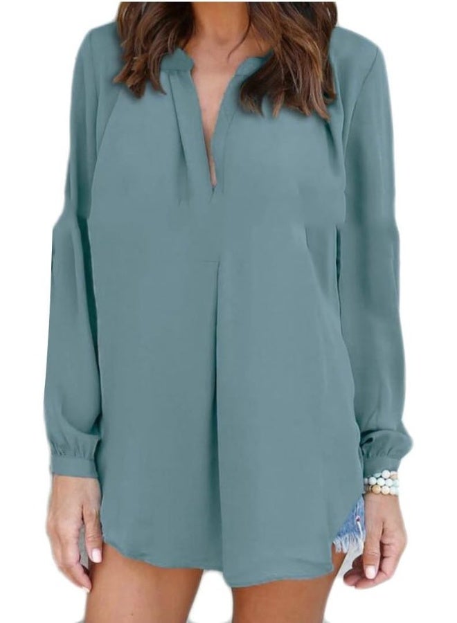 Buildhigh Women Plus Size Chiffon Pleated Solid Color T Shirts Vogue Tops Blouse