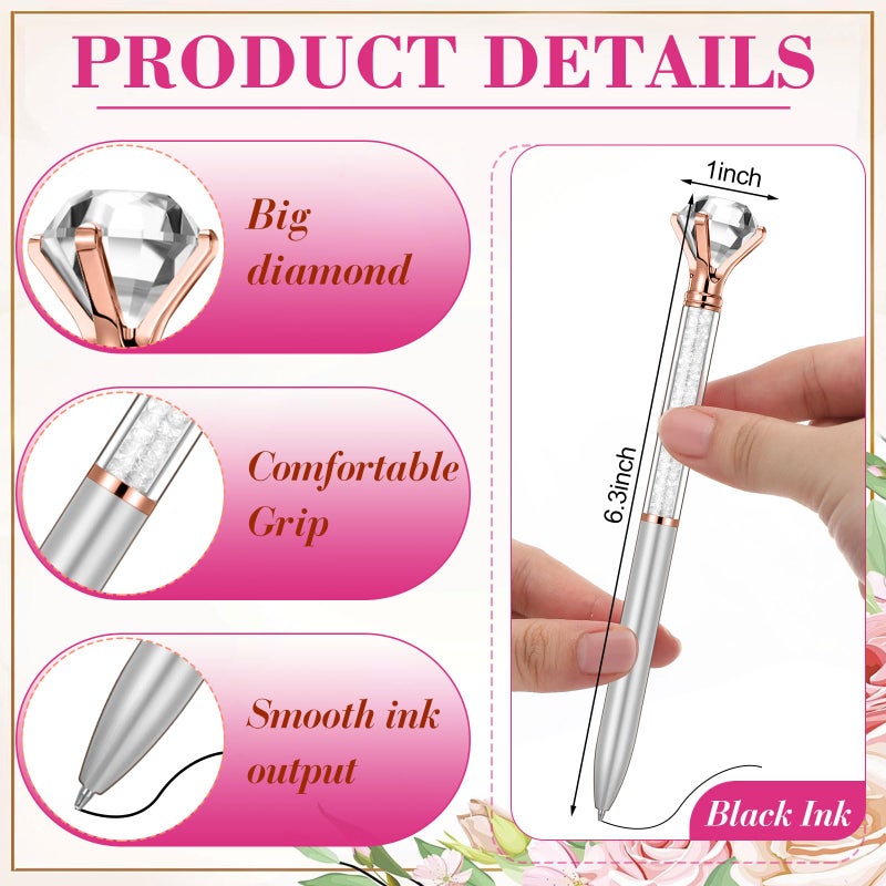 Sherr 100 Pack Big Crystal Diamond Pens Cute Ballpoint Pens Retractable Ballpoint Rhinestones Crystal Bling Gem Plated Black Gel Ink Office Supplies Gifts for Women(Silver,Wedding Style) - Image 5