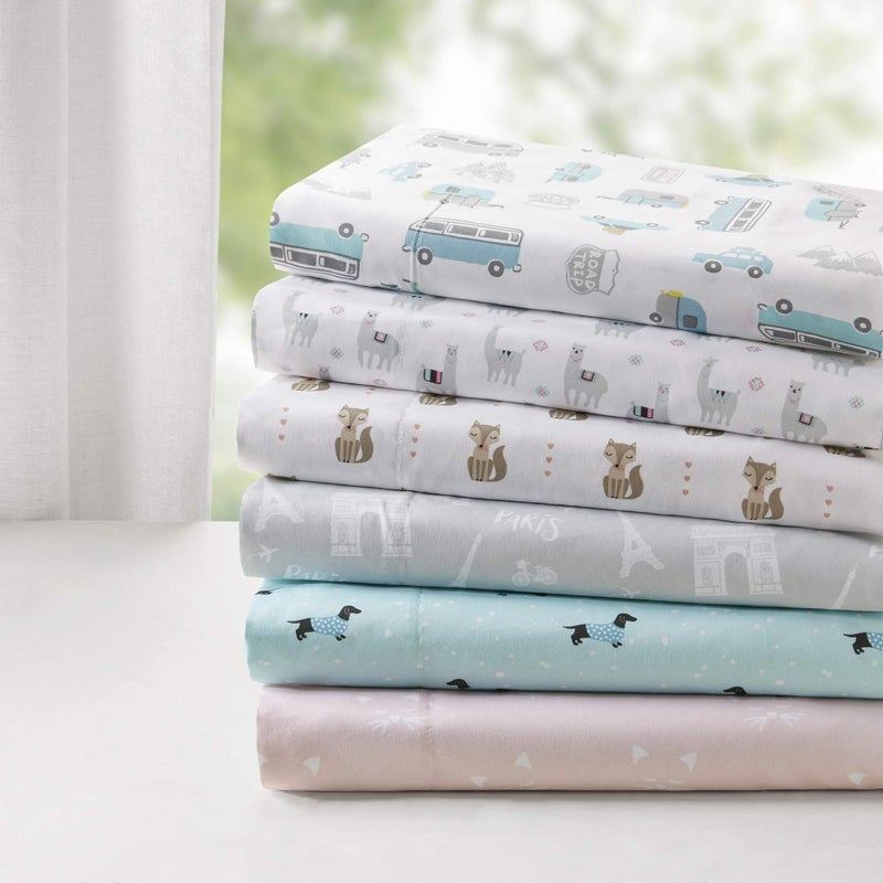 Intelligent Design Microfiber Cozy Bed Sheet Set, Modern All Season Bedding & Pillowcases, Premium 14" Elastic Pocket Fits up to 16" Mattress, Full Aqua Dogs 4 Piece - Image 4