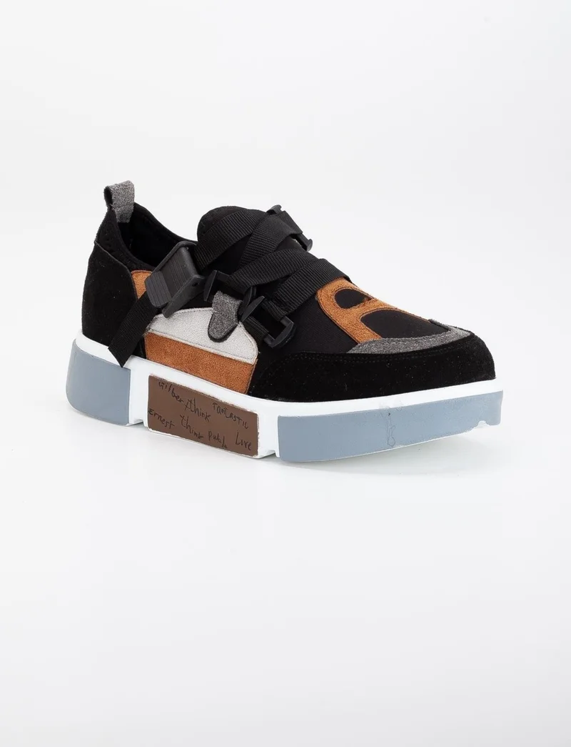 Dilimler Ayakkabı Slices Shoes Women's Sneakers Black Stretch Suede Multicolor Thick Sole
